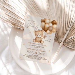 テディベア中立バルーン赤ちゃんシャワー 招待状