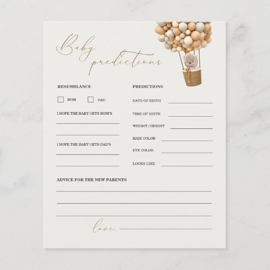 テディベア予測とアドバイスベビーシャワーゲーム (正面)
