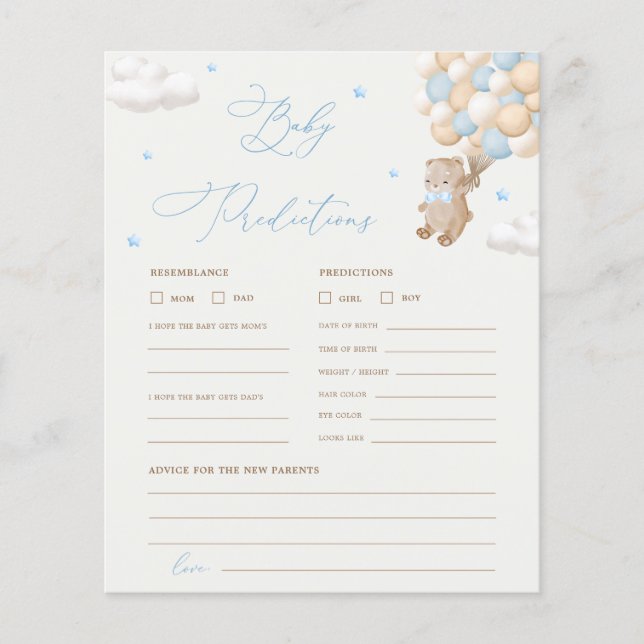 テディベア予測&アドバイスベビーシャワーゲーム (正面)