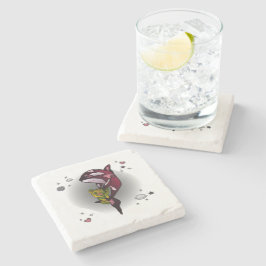 テディベア付きオルカホエールイン宇宙グラフィックデザイン ストーンコースター