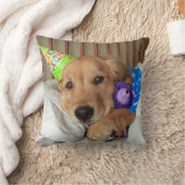テディベア付きゴールデンレトリバー誕生日 クッション (ブランケット)