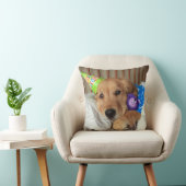 テディベア付きゴールデンレトリバー誕生日 クッション (椅子)