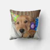 テディベア付きゴールデンレトリバー誕生日 クッション (裏面)