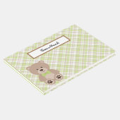 テディベア付き緑色タンホワイトプレイドパターン ゲストブック (コーナー)