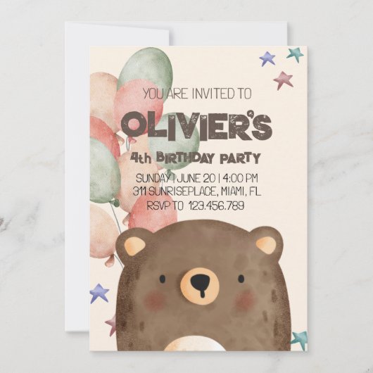 テディベア任意の年齢の誕生日の招待カード 招待状 (正面)
