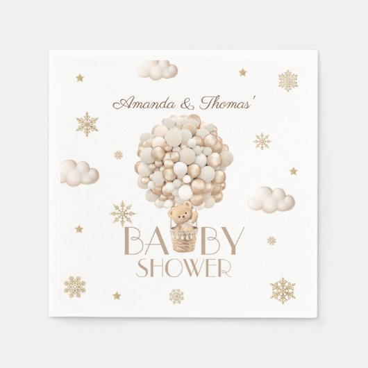 テディベア冬のベビーシャワー男女兼用 スタンダードカクテルナプキン (正面)