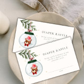 テディベア冬の赤ちゃんシャワーおむつラッフル エンクロージャーカード