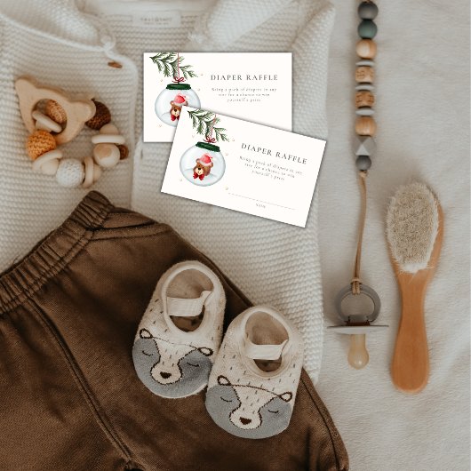 テディベア冬の赤ちゃんシャワーおむつラッフル エンクロージャーカード