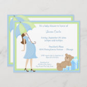 テディベア及びブルーギフトベビーシャワー招待状 招待状 (正面/裏面)