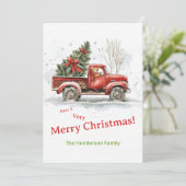 テディベア古い赤いトラックのビンテージクリスマス シーズンカード (スタンド正面)