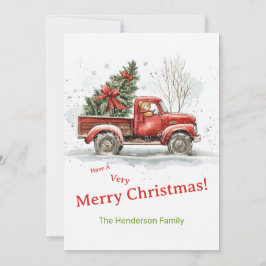 テディベア古い赤いトラックのビンテージクリスマス シーズンカード