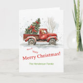テディベア古い赤いトラックのビンテージクリスマス シーズンカード (正面)