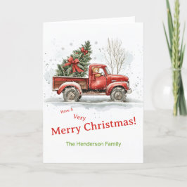 テディベア古い赤いトラックのビンテージクリスマス シーズンカード