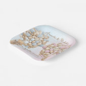 テディベア可愛いピンクとブルーのベビーリビール ペーパープレート (傾斜あり)