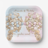 テディベア可愛いピンクとブルーのベビーリビール ペーパープレート (正面)