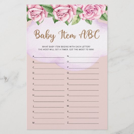 テディベア女の子の赤ちゃんシャワーベビーアイテムABCゲーム (正面)
