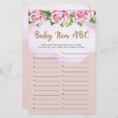 テディベア女の子の赤ちゃんシャワーベビーアイテムABCゲーム (正面/裏面)