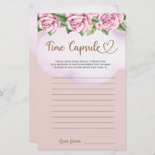 テディベア女の子の赤ちゃんシャワー時間カプセル (正面/裏面)