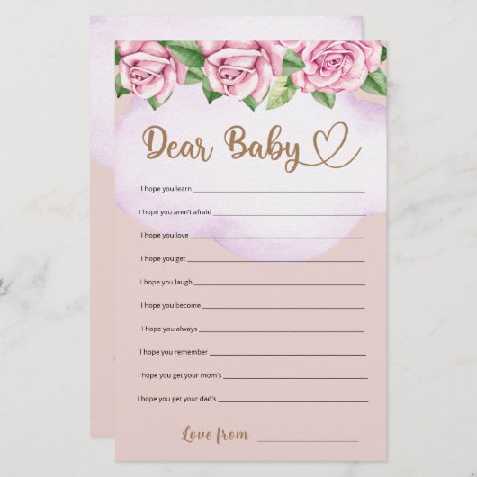 テディベア女の子の赤ちゃんシャワー親愛ベビーの願い (正面/裏面)