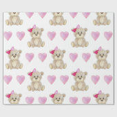 テディベア女の子ピンクの水の色ベビーシャワー ラッピングペーパー (フラット)