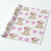 テディベア女の子ピンクの水の色ベビーシャワー ラッピングペーパー (アンロールド)