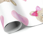 テディベア女の子ピンクの水の色ベビーシャワー ラッピングペーパー (ロールコーナー)