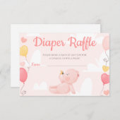 テディベア女の子ベビーシャワーおむつラッフルカード 招待状 (正面/裏面)