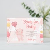 テディベア女の子ベビーシャワーブックベビーカード 招待状 (スタンド正面)