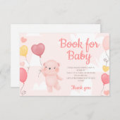 テディベア女の子ベビーシャワーブックベビーカード 招待状 (正面/裏面)