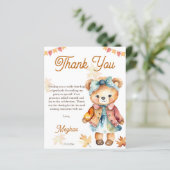 テディベア女の子秋誕生日パーティーサンキューカード (スタンド正面)