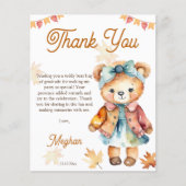 テディベア女の子秋誕生日パーティーサンキューカード (正面)