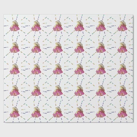 テディベア子供の女の子ピンクのパーティー誕生日プレゼント ラッピングペーパー (フラット)
