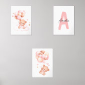 テディベア子供部屋ベビーガールイニシャル名壁アート (正面)