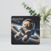 テディベア宇宙飛行士男の赤ちゃんシャワー 招待状 (スタンド正面)