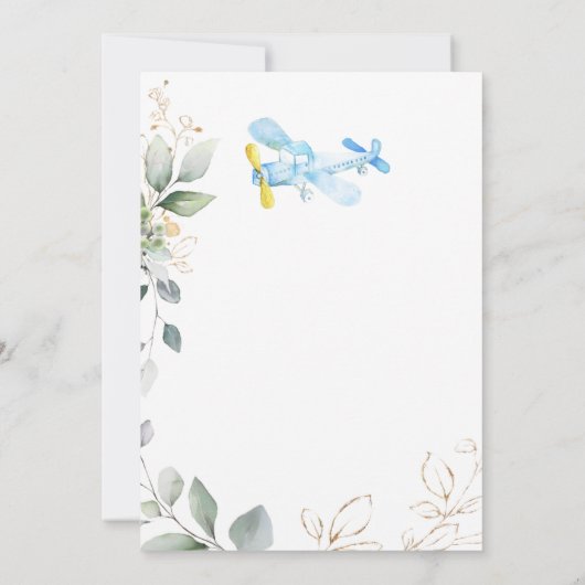 テディベア少年の緑の葉赤ちゃんシャワーの招待客 招待状 (裏面)