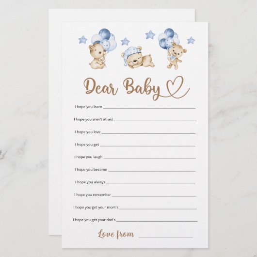 テディベア少年の赤ちゃんシャワー親愛ベビーの願い (正面/裏面)