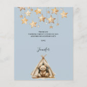 テディベア少年ブルー赤ちゃんシャワーサンキューカード (裏面)