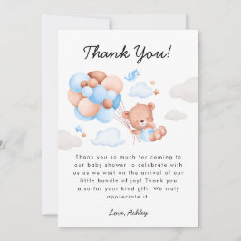 テディベア少年ベビーシャワー サンキューカード