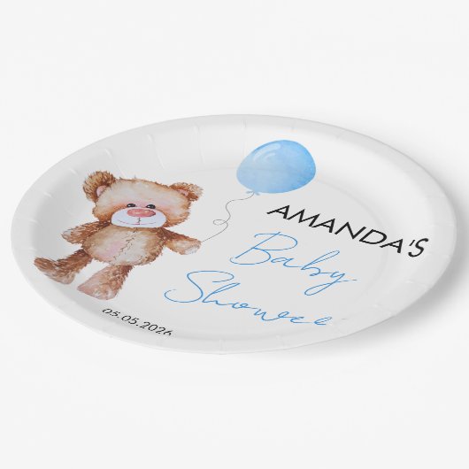 テディベア少年ベビーシャワー ペーパープレート (アングル)