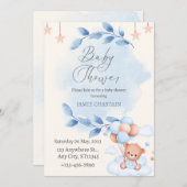 テディベア少年ベビーシャワー 招待状 (正面/裏面)