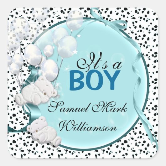 テディベア少年ベビー発表 スクエアシール (正面)