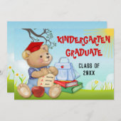 テディベア幼稚園卒業式パーティー 招待状 (正面/裏面)