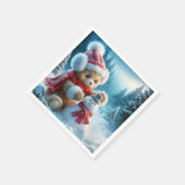 テディベア建物a雪だるま スタンダードカクテルナプキン (角)