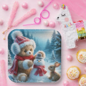 テディベア建物a雪だるま ペーパープレート (パーティー)