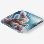 テディベア建物a雪だるま ペーパープレート (傾斜あり)