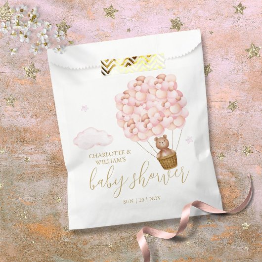 テディベア心待ちピンクガール赤ちゃんシャワー フェイバーバッグ