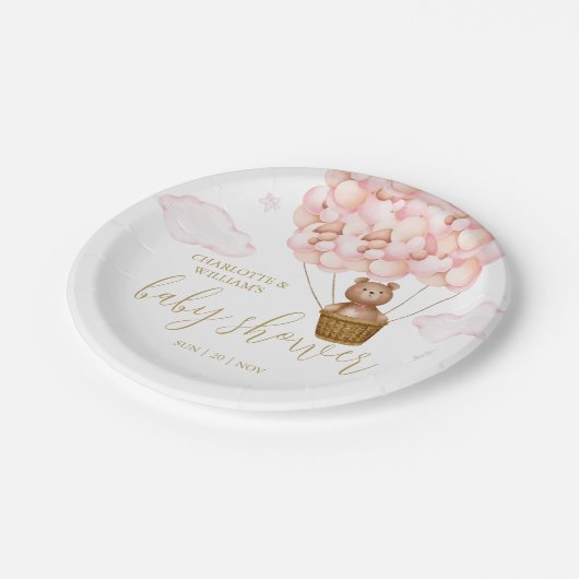 テディベア心待ちピンクガール赤ちゃんシャワー ペーパープレート (アングル)