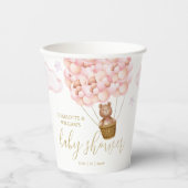 テディベア心待ちピンクガール赤ちゃんシャワー 紙コップ (正面)