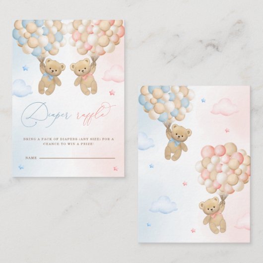 テディベア性別おむつラッフルを明らかにする エンクロージャーカード (正面/裏面)