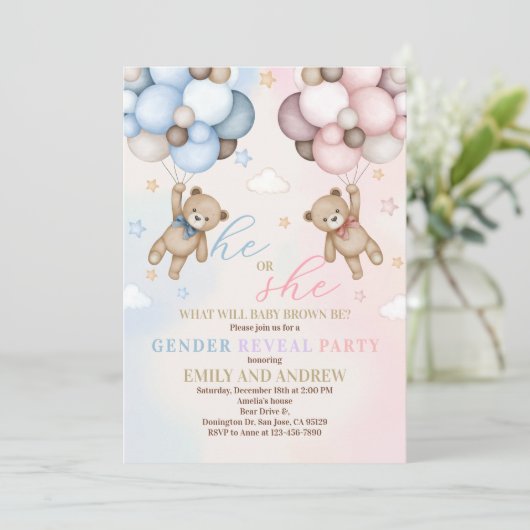 テディベア性別が赤ちゃんシャワーを明らかにする 招待状 (スタンド正面)